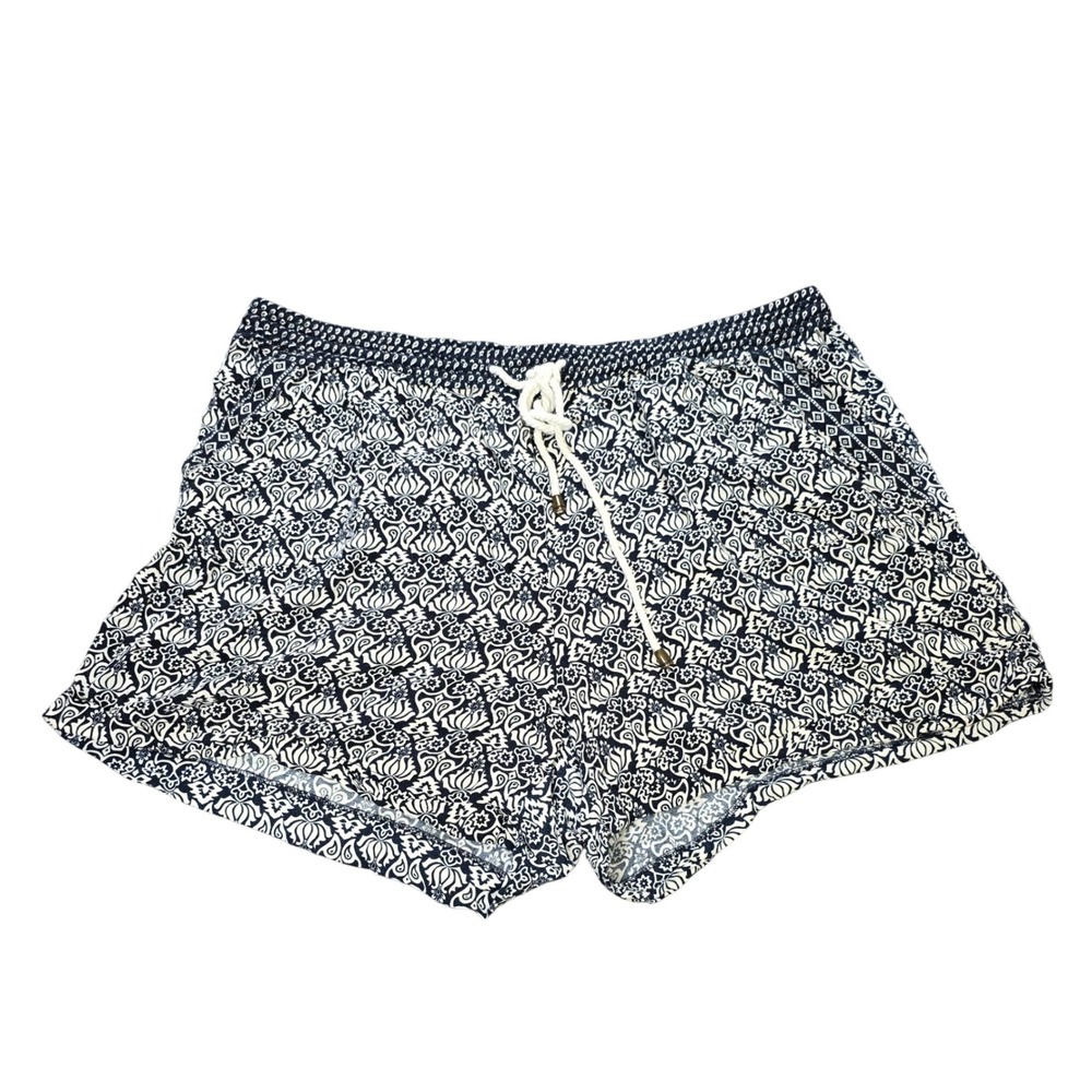 Cato Floral Drawstring Shorts Women's Size 22/24W Navy White Paisley Rayon